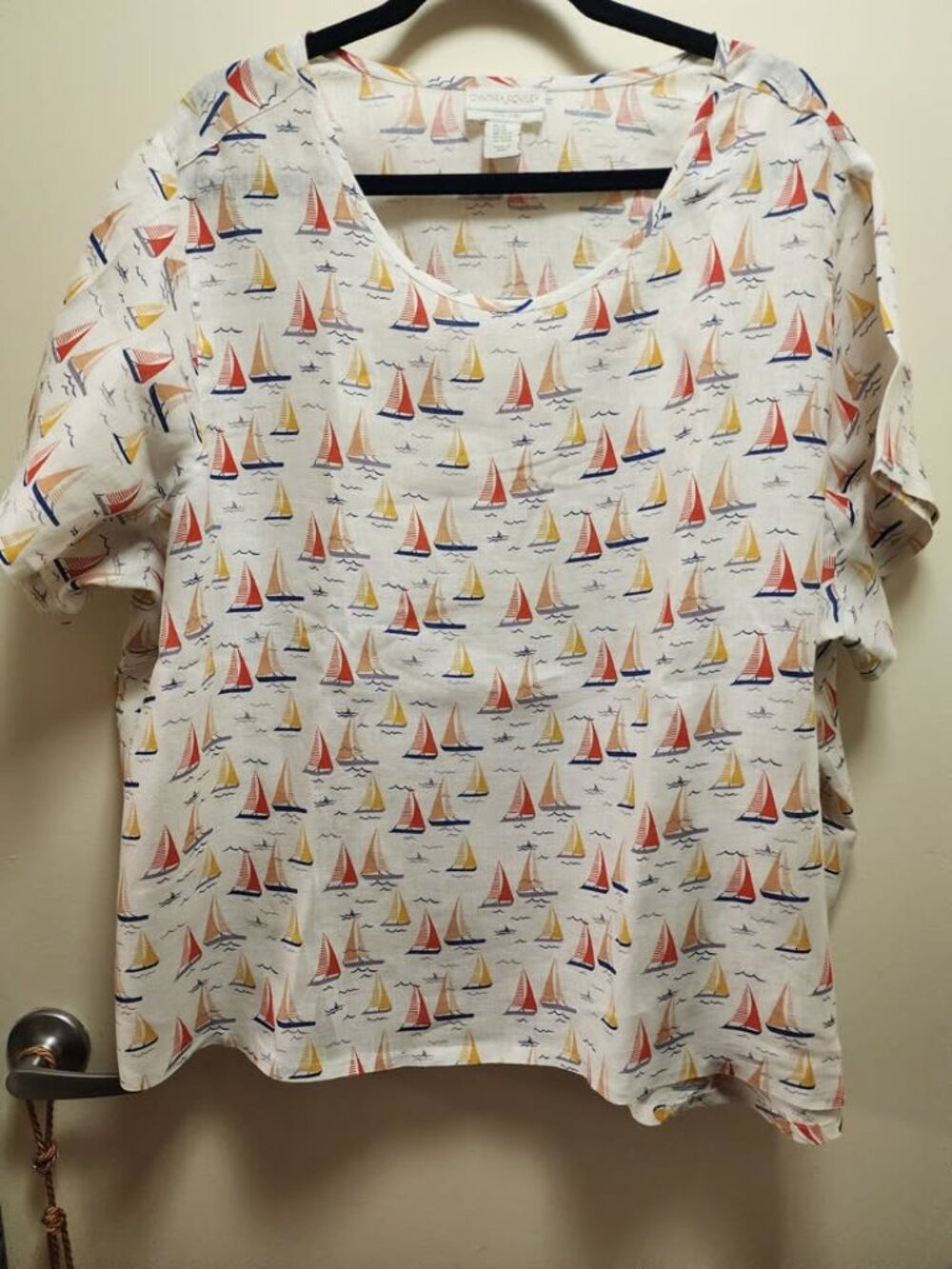 PLUS SIZE CYNTHIA ROWLEY 100% LINEN NAUTICAL TOP - 3X